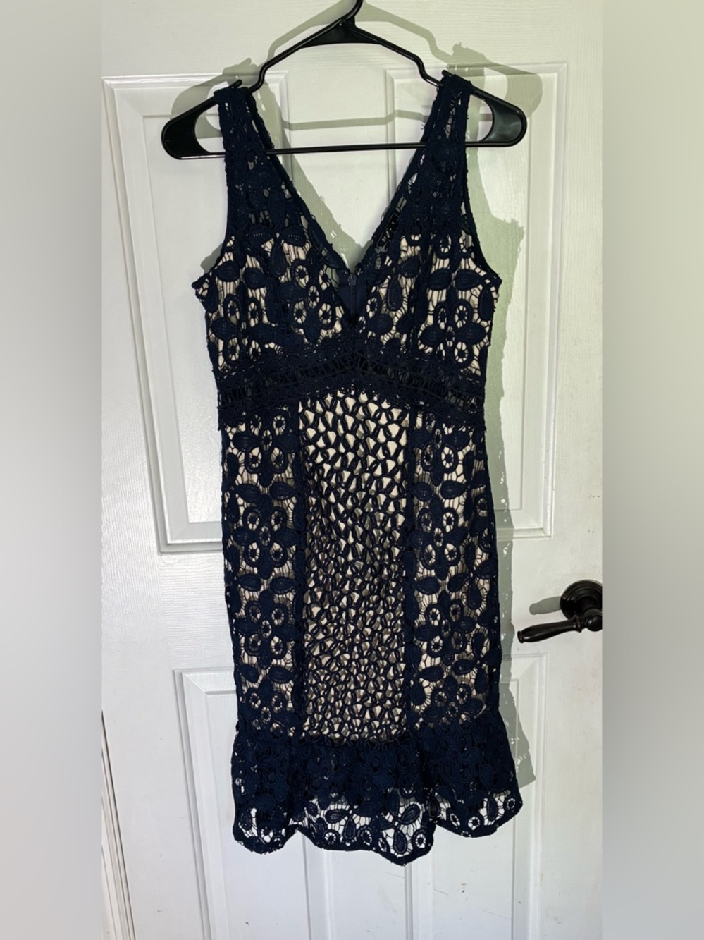 Soieblu Dark Navy Lace Dress with Scalloped Trim